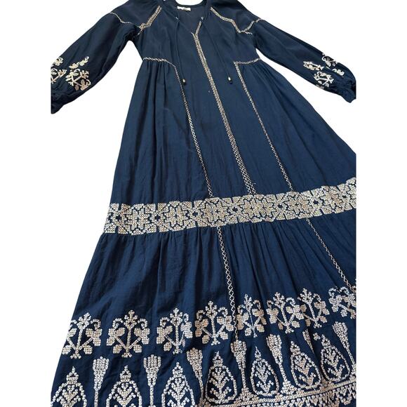 Roller Rabbit Metallic Cross Stitch Aveline Dress Navy/Gold Pockets Size Small - Picture 5 of 13